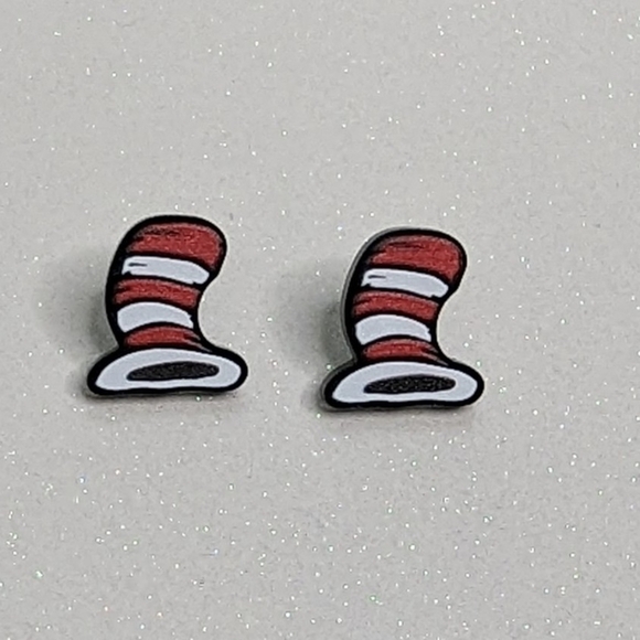 Jewelry - Dr. Seuss red and white striped acrylic stud earrings
